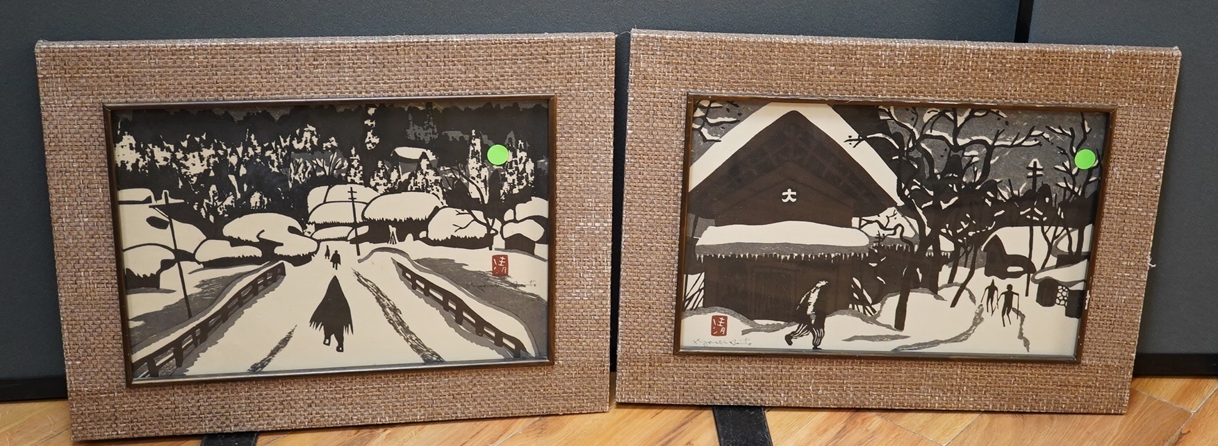 Kiyoshi Saito (Japanese, 1907-1997), two woodblock prints, Winter street scenes, 25 x 38cm. Condition - fair to good